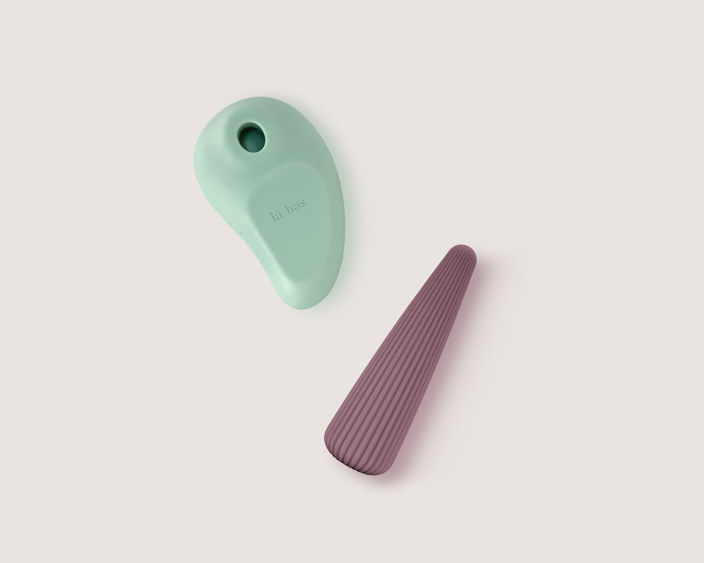 Labas Orae air-pulse external stimulator combined with Cyra internal vibration toy, creating a layered experience of precise external and deep internal sensation.
